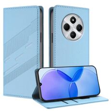 Custodia per telefono in pelle retrò con portafoglio multifunzionale in rilievo per Redmi 14C (blu chiaro)
