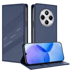 Custodia in pelle retrò con portafoglio multifunzionale in rilievo per Redmi 14C (blu scuro)