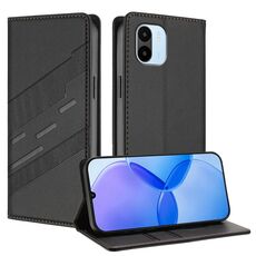 Custodia per telefono in pelle retrò con portafoglio multifunzionale in rilievo per Redmi A1 (nera)