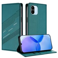 Custodia per telefono in pelle retrò con portafoglio multifunzionale in rilievo per Redmi A1 (verde scuro)