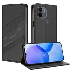 Custodia per telefono in pelle retrò con portafoglio multifunzionale in rilievo per Redmi A1+ (nera)