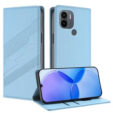Per Redmi A1+ Custodia per telefono in pelle retrò con portafoglio multifunzionale in rilievo (azzurro chiaro)