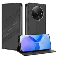 Custodia per telefono in pelle retrò con portafoglio multifunzionale in rilievo per Redmi A3 (nera)