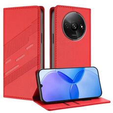 Custodia per telefono in pelle retrò con portafoglio multifunzionale in rilievo per Redmi A3 (rosso)
