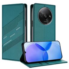 Custodia per telefono in pelle retrò con portafoglio multifunzionale in rilievo per Redmi A3 (verde scuro)