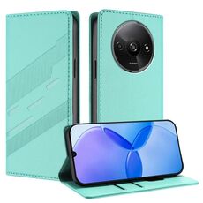 Custodia per telefono in pelle retrò con portafoglio multifunzionale in rilievo per Redmi A3 (verde menta)