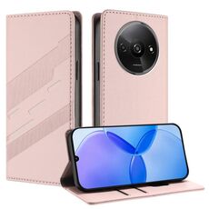 Custodia per telefono in pelle retrò con portafoglio multifunzionale in rilievo per Redmi A3 (rosa)