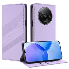 Custodia per telefono in pelle retrò con portafoglio multifunzionale in rilievo per Redmi A3 (viola chiaro)