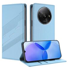 Custodia per telefono in pelle retrò con portafoglio multifunzionale in rilievo per Redmi A3 (blu chiaro)