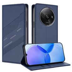 Custodia per telefono in pelle retrò con portafoglio multifunzionale in rilievo per Redmi A3 (blu scuro)