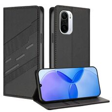 Custodia per telefono in pelle retrò con portafoglio multifunzionale in rilievo per Redmi K40 (nera)