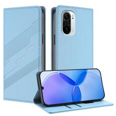 Custodia per telefono in pelle retrò con portafoglio multifunzionale in rilievo per Redmi K40 (blu chiaro)