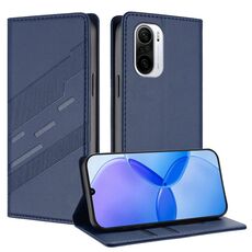 Custodia per telefono in pelle retrò con portafoglio multifunzionale in rilievo per Redmi K40 (blu scuro)