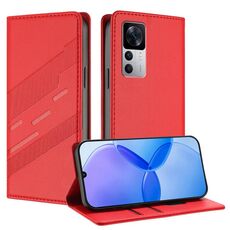 Custodia per telefono in pelle retrò con portafoglio multifunzionale in rilievo per Redmi K50 Ultra (rossa)