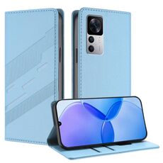 Custodia per telefono in pelle retrò con portafoglio multifunzionale in rilievo per Redmi K50 Ultra (blu chiaro)