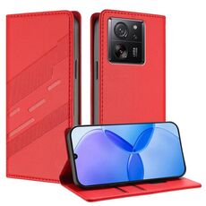 Custodia per telefono in pelle retrò con portafoglio multifunzionale in rilievo per Redmi K60 Ultra (rossa)