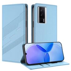 Custodia per telefono in pelle retrò con portafoglio multifunzionale in rilievo per Redmi K60 / K60 Pro (blu chiaro)