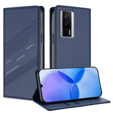 Custodia in pelle retrò con portafoglio multifunzionale in rilievo per Redmi K60 / K60 Pro (blu scuro)