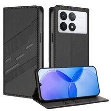 Custodia per telefono in pelle retrò con portafoglio multifunzionale in rilievo per Redmi K70 (nera)