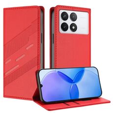 Custodia per telefono in pelle retrò con portafoglio multifunzionale in rilievo per Redmi K70 (rossa)