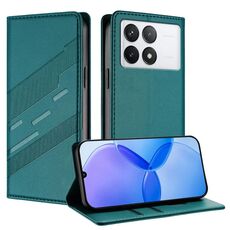 Custodia per telefono in pelle retrò con portafoglio multifunzionale in rilievo per Redmi K70 (verde scuro)