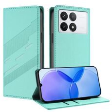 Custodia per telefono in pelle retrò con portafoglio multifunzionale in rilievo per Redmi K70 (verde menta)