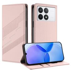 Custodia per telefono in pelle retrò con portafoglio multifunzionale in rilievo per Redmi K70 (rosa)
