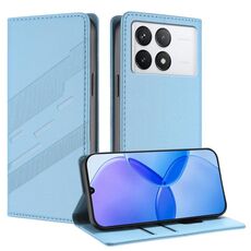 Custodia per telefono in pelle retrò con portafoglio multifunzionale in rilievo per Redmi K70 (blu chiaro)