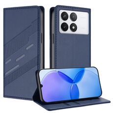 Per Redmi K70 Custodia per telefono in pelle retrò con portafoglio multifunzionale in rilievo (blu scuro)