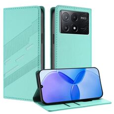 Per Redmi K70E Custodia per telefono in pelle retrò con portafoglio multifunzionale in rilievo (verde menta)