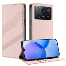 Custodia per telefono in pelle retrò con portafoglio multifunzionale in rilievo per Redmi K70E (rosa)