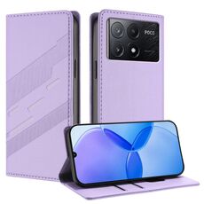 Custodia per telefono in pelle retrò con portafoglio multifunzionale in rilievo per Redmi K70E (viola chiaro)