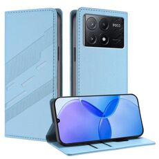 Per Redmi K70E Custodia per telefono in pelle retrò con portafoglio multifunzionale in rilievo (azzurro chiaro)