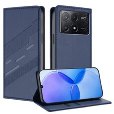 Custodia per telefono in pelle retrò con portafoglio multifunzionale in rilievo per Redmi K70E (blu scuro)