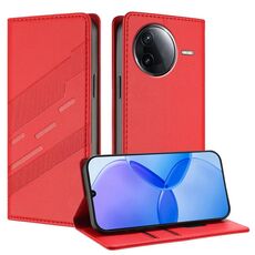 Custodia per telefono in pelle retrò con portafoglio multifunzionale in rilievo per Redmi K80 (rossa)