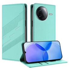 Custodia per telefono in pelle retrò con portafoglio multifunzionale in rilievo per Redmi K80 (verde menta)