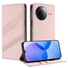 Custodia per telefono in pelle retrò con portafoglio multifunzionale in rilievo per Redmi K80 (rosa)