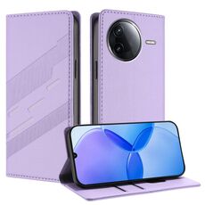 Custodia per telefono in pelle retrò con portafoglio multifunzionale in rilievo per Redmi K80 (viola chiaro)