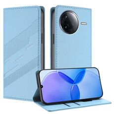 Custodia per telefono in pelle retrò con portafoglio multifunzionale in rilievo per Redmi K80 (blu chiaro)