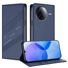 Custodia per telefono in pelle retrò con portafoglio multifunzionale in rilievo per Redmi K80 (blu scuro)