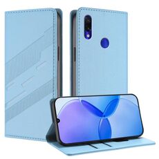 Per Redmi Note 7 Pro Custodia per telefono in pelle retrò con portafoglio multifunzionale in rilievo (azzurro chiaro)