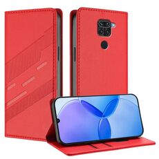 Custodia per telefono in pelle retrò con portafoglio multifunzionale in rilievo per Redmi Note 9 (rossa)