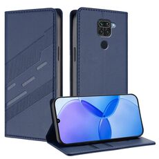 Per Redmi Note 9 Custodia per telefono in pelle retrò con portafoglio multifunzionale in rilievo (blu scuro)