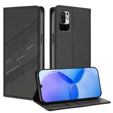 Custodia per telefono in pelle retrò con portafoglio multifunzionale in rilievo per Redmi Note 10 5G (nera)