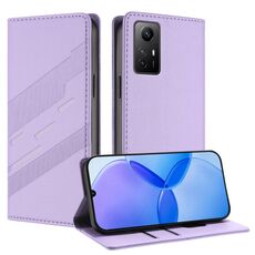 Custodia per telefono in pelle retrò con portafoglio multifunzionale in rilievo per Redmi Note 12S (viola chiaro)