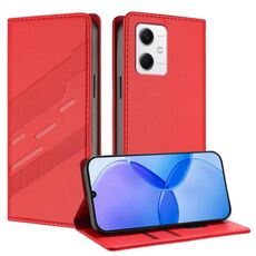 Custodia per telefono in pelle retrò con portafoglio multifunzionale in rilievo per Redmi Note 12 5G (rossa)