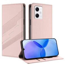 Custodia per telefono in pelle retrò con portafoglio multifunzionale in rilievo per Redmi Note 12 5G (rosa)
