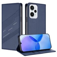 Per Redmi Note 12 Turbo Custodia per telefono in pelle retrò con portafoglio multifunzionale in rilievo (blu scuro)