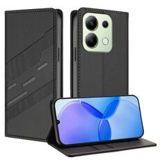 Per Redmi Note 13 4G Custodia per telefono in pelle retrò con portafoglio multifunzionale in rilievo (nero)