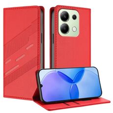 Custodia in pelle retrò con portafoglio multifunzionale in rilievo per Redmi Note 13 4G (rossa)